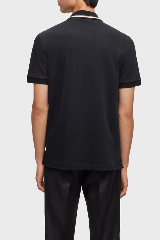 BOSS BOSS Erkek Pamuklu Polo Yakalı Düğme Kapamalı Kısa Kollu Siyah Polo Yaka T-Shirt 50469360-001
