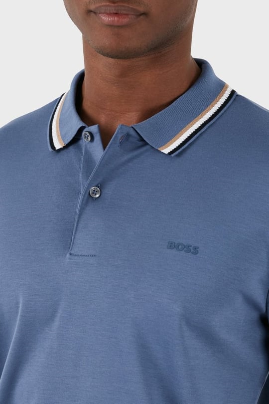 BOSS  BOSS Erkek Pamuklu Polo Yakalı Düğme Kapamalı Kısa Kollu Mavi Polo Yaka T-Shirt 50469360-479