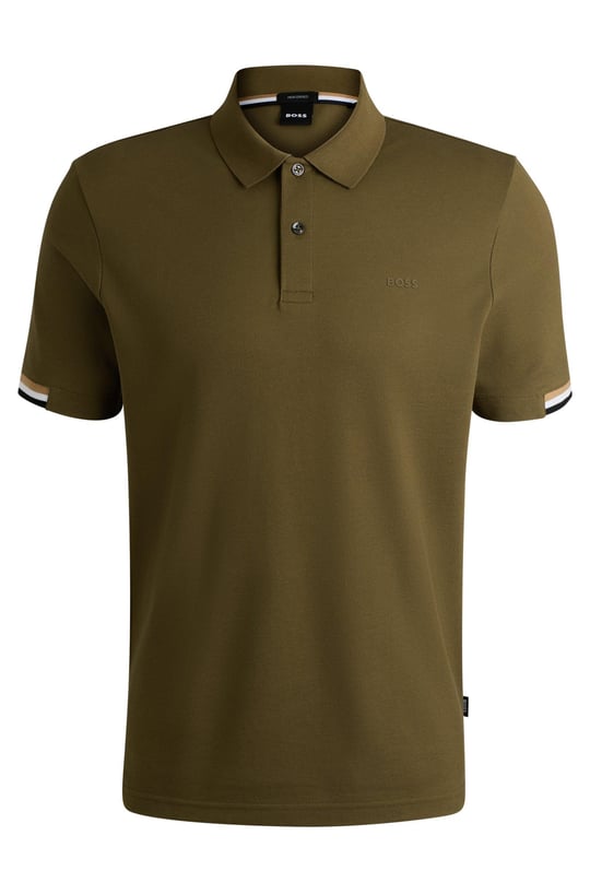 BOSS BOSS Erkek Pamuklu Polo Yakalı Düğme Kapamalı Kısa Kollu Haki Polo Yaka T-Shirt 50467113-302