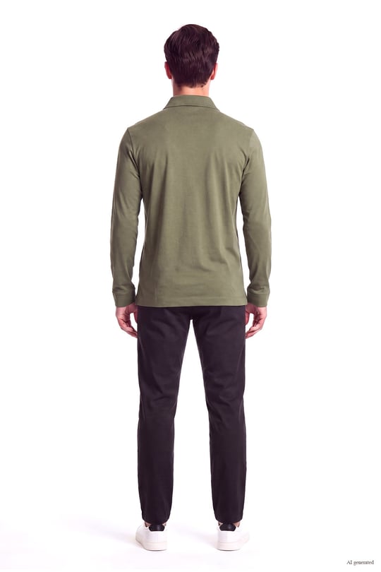 BOSS  BOSS Erkek Pamuklu Polo Yakalı Düğme Kapamalı Uzun Kollu Haki Polo Yaka T-Shirt 50468392-347