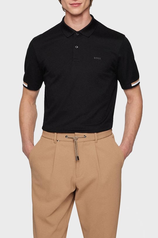 BOSS BOSS Erkek Pamuklu Polo Yakalı Düğme Kapamalı Kısa Kollu Siyah Polo Yaka T-Shirt 50467113-001