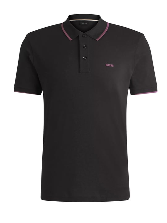 BOSS BOSS Erkek Pamuklu Polo Yakalı Düğme Kapamalı Kısa Kollu Siyah-Mor Polo Yaka T-Shirt 50494697-003