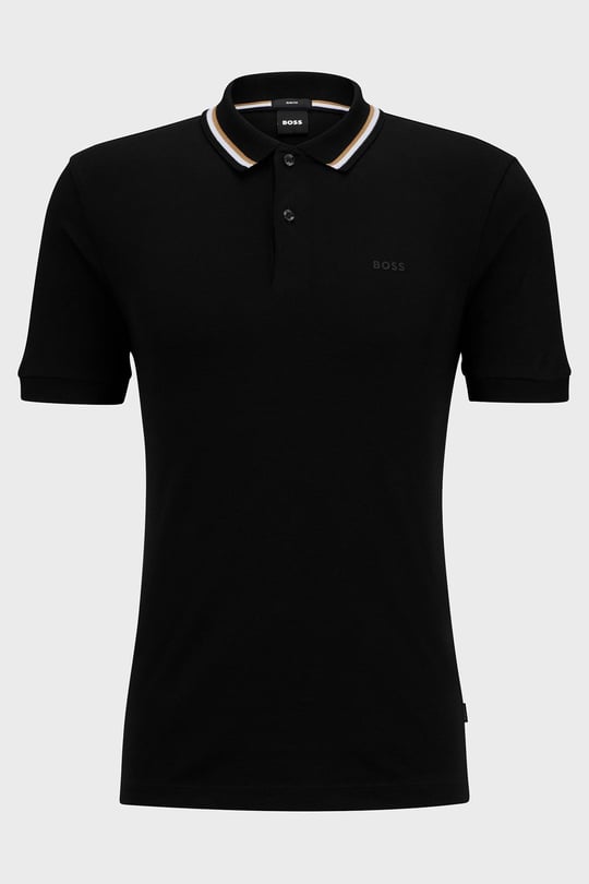 BOSS BOSS Erkek Pamuklu Polo Yakalı Düğme Kapamalı Kısa Kollu Siyah Polo Yaka T-Shirt 50469360-001