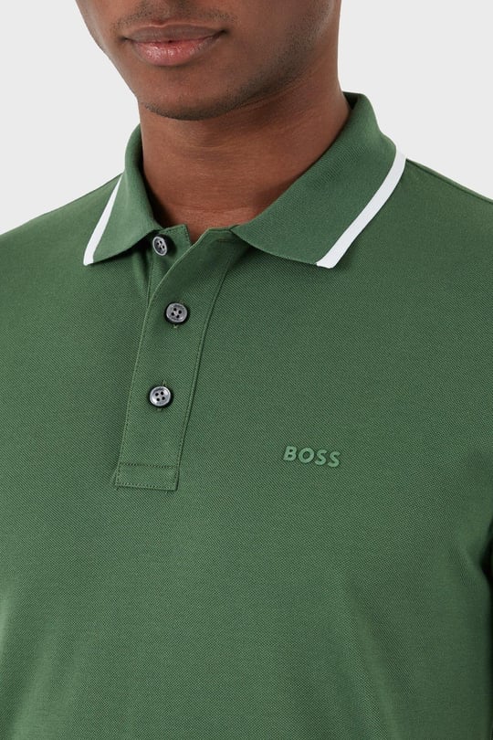 BOSS  BOSS Erkek Pamuklu Polo Yakalı Düğme Kapamalı Kısa Kollu Yeşil Polo Yaka T-Shirt 50494697-348