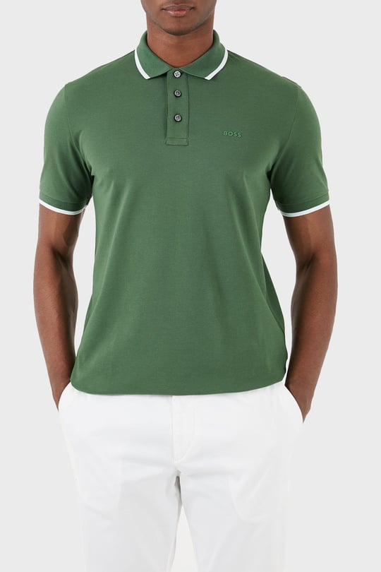 BOSS  BOSS Erkek Pamuklu Polo Yakalı Düğme Kapamalı Kısa Kollu Yeşil Polo Yaka T-Shirt 50494697-348