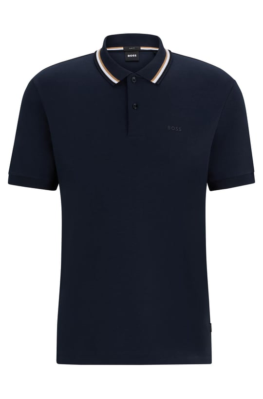 BOSS BOSS Erkek Pamuklu Polo Yakalı Düğme Kapamalı Kısa Kollu Lacivert Polo Yaka T-Shirt 50469360-404