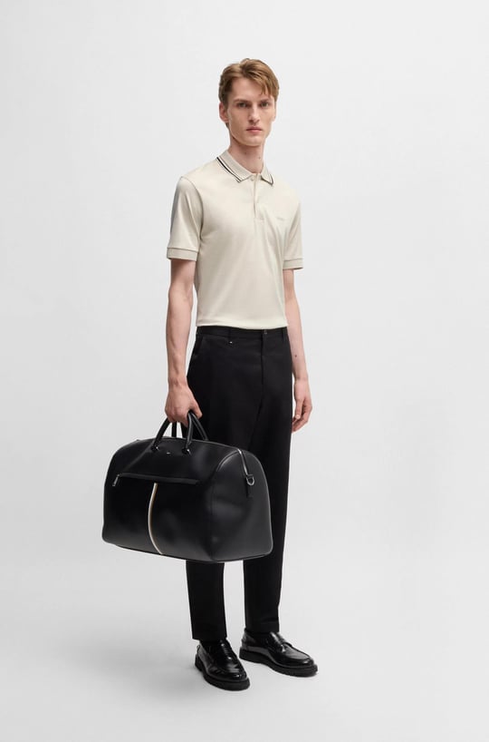 BOSS BOSS Erkek Pamuklu Polo Yakalı Düğme Kapamalı Kısa Kollu Ekru T-Shirt 50469360-131