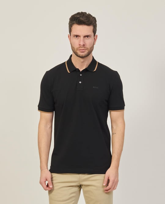 BOSS BOSS Erkek Pamuklu Polo Yakalı Düğme Kapamalı Kısa Kollu Siyah1 Polo Yaka T-Shirt 50494697-002