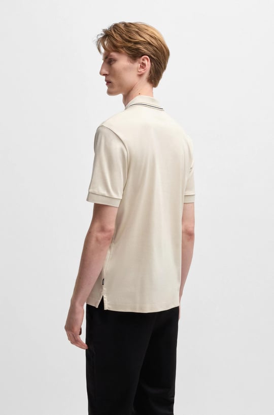 BOSS BOSS Erkek Pamuklu Polo Yakalı Düğme Kapamalı Kısa Kollu Ekru T-Shirt 50469360-131