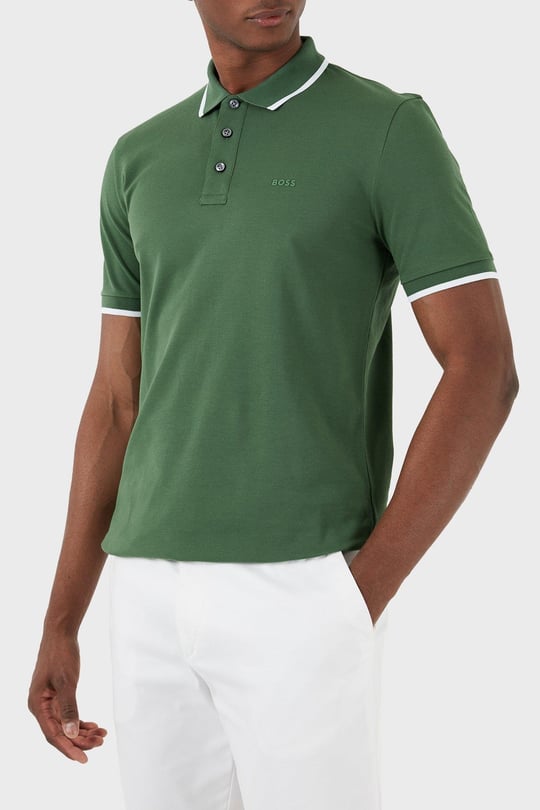 BOSS  BOSS Erkek Pamuklu Polo Yakalı Düğme Kapamalı Kısa Kollu Yeşil Polo Yaka T-Shirt 50494697-348