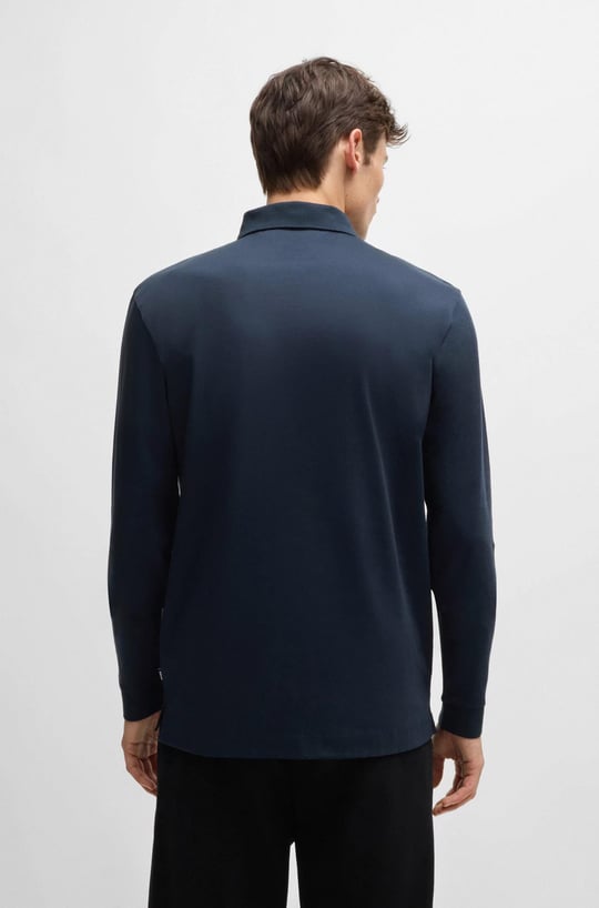 BOSS BOSS Erkek Pamuklu Polo Yakalı Düğme Kapamalı Uzun Kollu Lacivert Polo Yaka T-Shirt 50468392-404