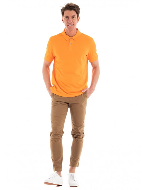 BOSS BOSS Erkek Pamuklu Polo Yakalı Düğme Kapamalı Kısa Kollu Açık Turuncu Polo Yaka T-Shirt 50468301-829