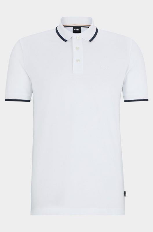 BOSS BOSS Erkek Pamuklu Polo Yakalı Düğme Kapamalı Kısa Kollu Beyaz1 Polo Yaka T-Shirt 50494697-101