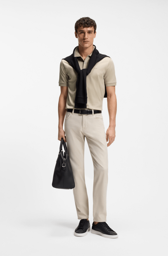 BOSS  BOSS Erkek Pamuklu Polo Yakalı Düğme Kapamalı Kısa Kollu Bej Polo Yaka T-Shirt 50469360-286