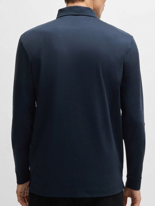 BOSS  BOSS Erkek Pamuklu Polo Yakalı Düğme Kapamalı Uzun Kollu Lacivert Polo Yaka T-Shirt 50468392-412