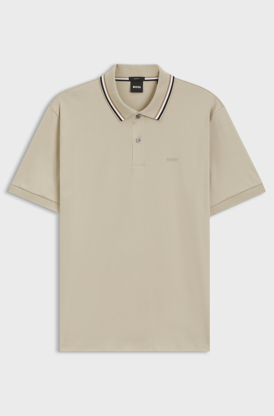 BOSS  BOSS Erkek Pamuklu Polo Yakalı Düğme Kapamalı Kısa Kollu Bej Polo Yaka T-Shirt 50469360-286