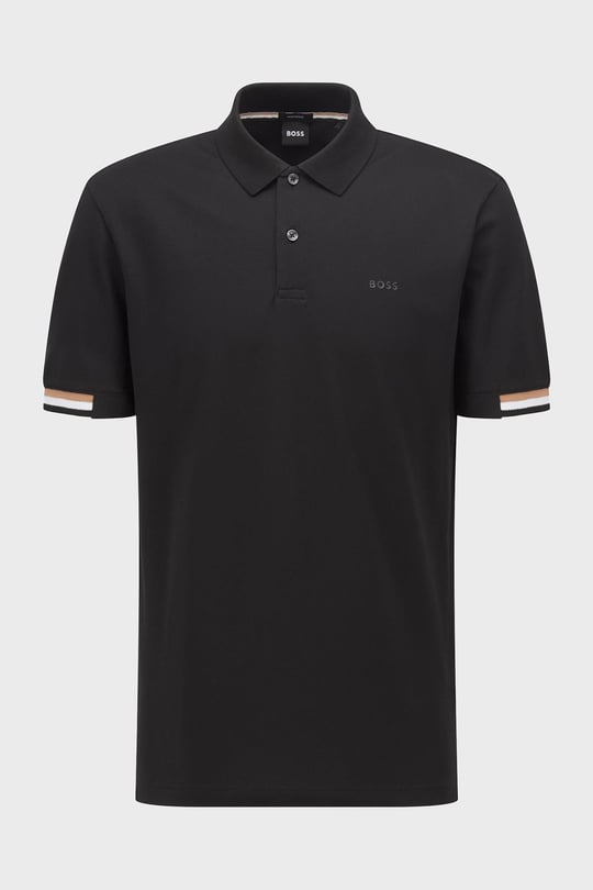 BOSS BOSS Erkek Pamuklu Polo Yakalı Düğme Kapamalı Kısa Kollu Siyah Polo Yaka T-Shirt 50467113-001