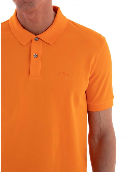 BOSS BOSS Erkek Pamuklu Polo Yakalı Düğme Kapamalı Kısa Kollu Açık Turuncu Polo Yaka T-Shirt 50468301-829