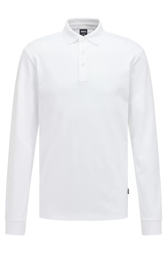 BOSS BOSS Erkek Pamuklu Polo Yakalı Düğme Kapamalı Uzun Kollu Beyaz Polo Yaka T-Shirt 50468392-100