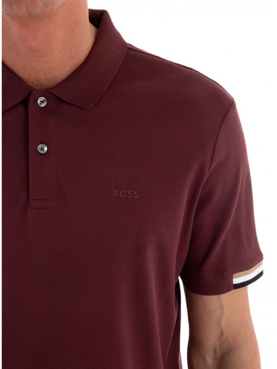 BOSS BOSS Erkek Pamuklu Polo Yakalı Düğme Kapamalı Kısa Kollu Bordo Polo Yaka T-Shirt 50467113-601
