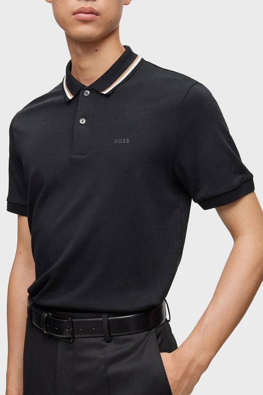 BOSS BOSS Erkek Pamuklu Polo Yakalı Düğme Kapamalı Kısa Kollu Siyah Polo Yaka T-Shirt 50469360-001