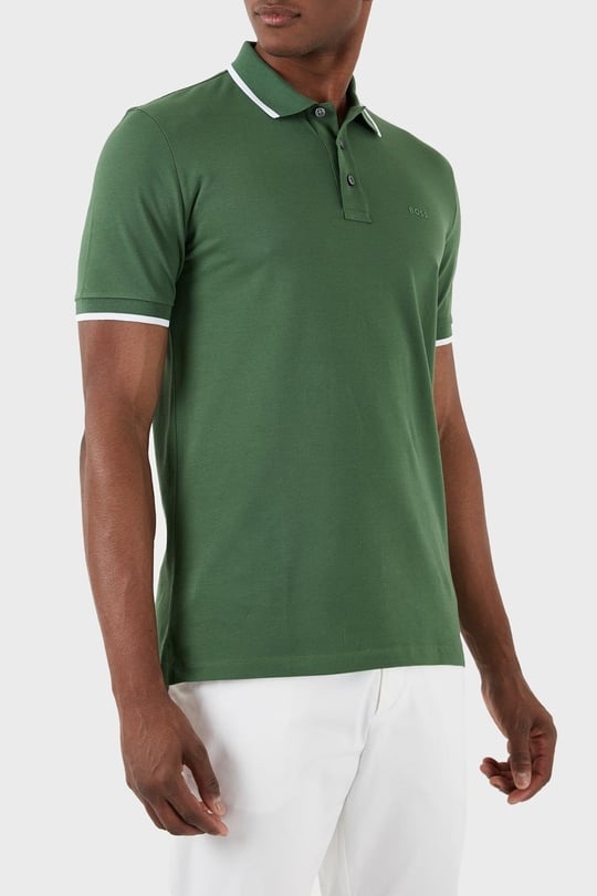 BOSS  BOSS Erkek Pamuklu Polo Yakalı Düğme Kapamalı Kısa Kollu Yeşil Polo Yaka T-Shirt 50494697-348