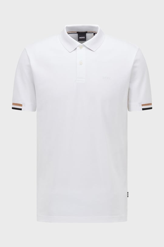 BOSS BOSS Erkek Pamuklu Polo Yakalı Düğme Kapamalı Kısa Kollu Beyaz Polo Yaka T-Shirt 50467113-100