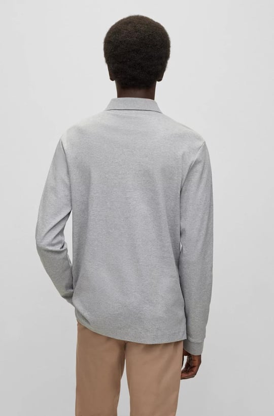 BOSS BOSS Erkek Pamuklu Polo Yakalı Düğme Kapamalı Uzun Kollu Gri Polo Yaka T-Shirt 50468392-041