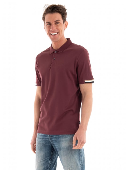 BOSS BOSS Erkek Pamuklu Polo Yakalı Düğme Kapamalı Kısa Kollu Bordo Polo Yaka T-Shirt 50467113-601