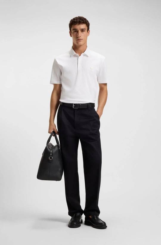 BOSS  BOSS Erkek Polo Yaka Düğme Kapamalı Kısa Kol Ekru Polo Yaka T-Shirt 50520297-103