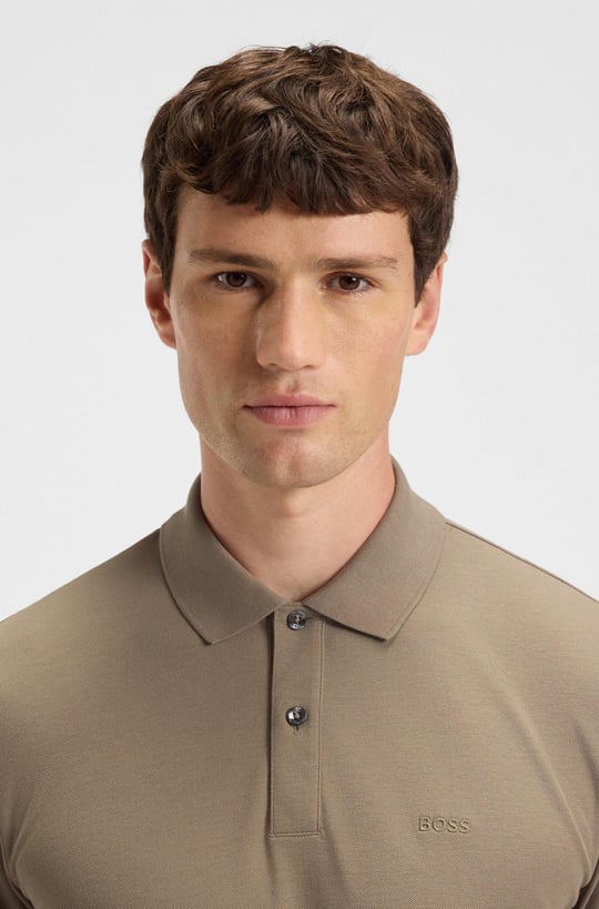 BOSS  BOSS Erkek Polo Yaka Regular Fit Pamuklu Kısa Kollu Açık Kahve Polo Yaka T-Shirt 50468362-245