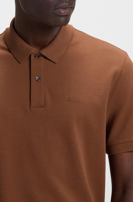 BOSS BOSS Erkek Polo Yaka Regular Fit Pamuklu Kısa Kollu Kahverengi T-Shirt 50468362-217