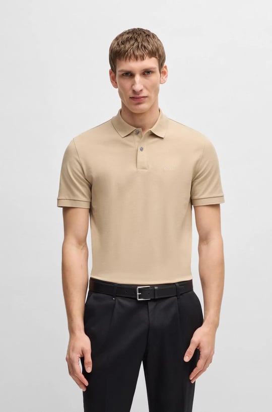 BOSS BOSS Erkek Polo Yaka Regular Fit Pamuklu Kısa Kollu Bej Polo Yaka T-Shirt 50468362-275