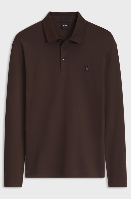 BOSS  BOSS Erkek Polo Yaka Uzun Kollu Pamuklu Rahat Kesim Kahverengi Polo Yaka T-Shirt 50523917-209