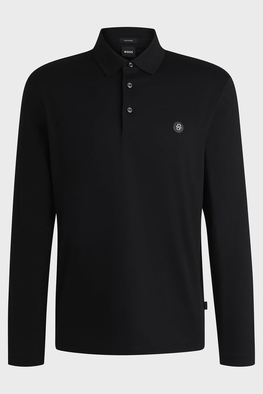 BOSS  BOSS Erkek Polo Yaka Uzun Kollu Pamuklu Rahat Kesim Siyah1 Polo Yaka T-Shirt 50523917-002