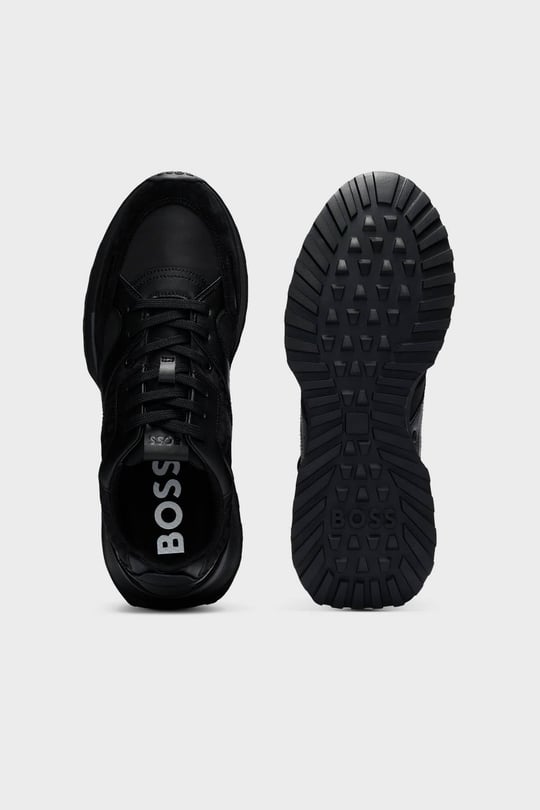 BOSS BOSS Erkek Rahat Kalın EVA Dış Taban Monogram Logolu File Ve Deri Karışımlı Siyah Sneaker 50536496-005