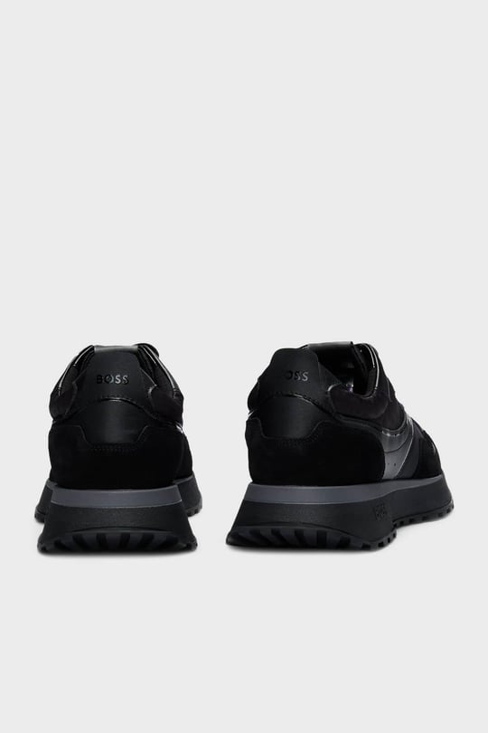 BOSS BOSS Erkek Rahat Kalın EVA Dış Taban Monogram Logolu File Ve Deri Karışımlı Siyah Sneaker 50536496-005
