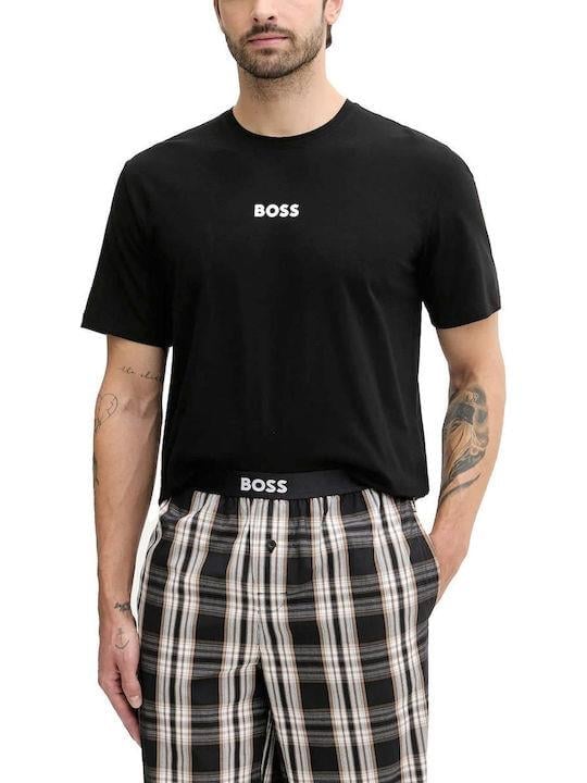 BOSS  BOSS Erkek Rahat Kalıp Desenli Yuvarlak Yakalı Paçası Lastikli Pamuklu Siyah Pijama Takımı 50535875-003