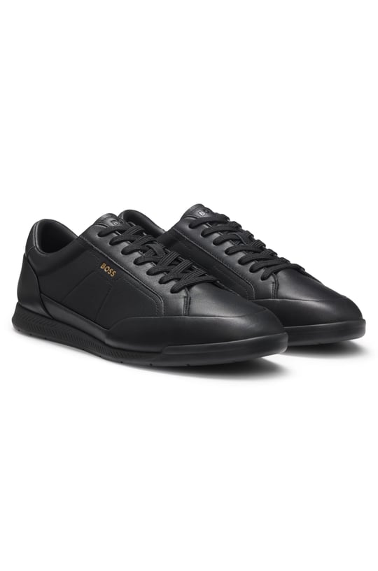 BOSS  BOSS Erkek Rahat Taban Bağcıklı Deri Düz Taban Siyah Sneaker 50568493-005