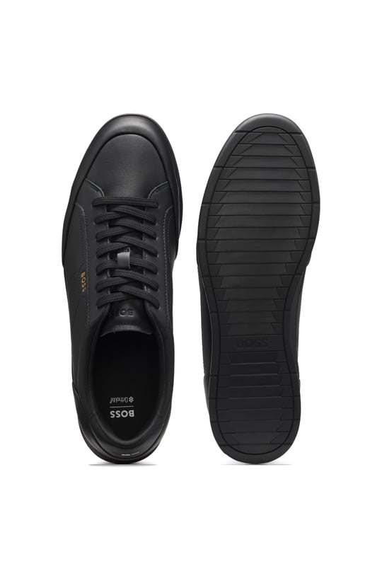 BOSS  BOSS Erkek Rahat Taban Bağcıklı Deri Düz Taban Siyah Sneaker 50568493-005