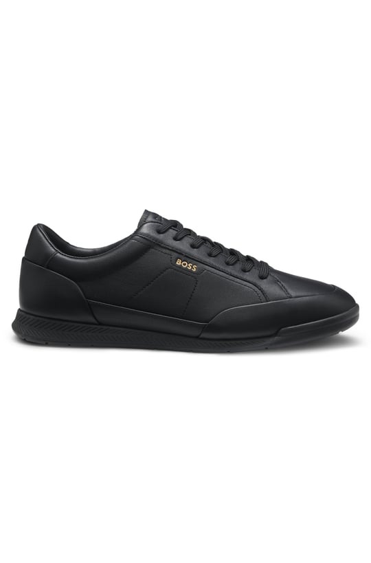 BOSS  BOSS Erkek Rahat Taban Bağcıklı Deri Düz Taban Siyah Sneaker 50568493-005
