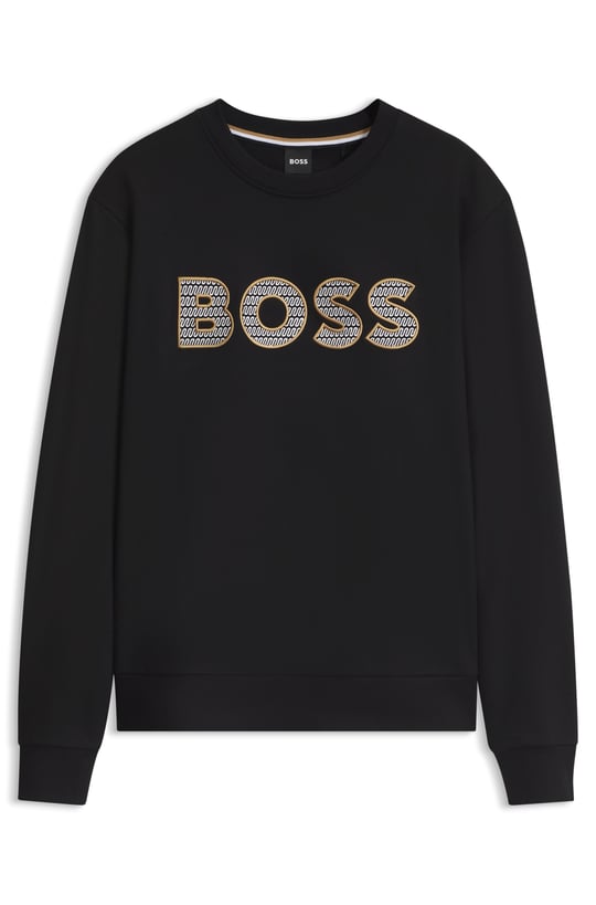 BOSS  BOSS Erkek Regular Fit %100 Pamuklu Havlu Kumaş Logo Baskılı Yuvarlak Yakalı Uzun Kollu Siyah Sweatshirt 50570003-001