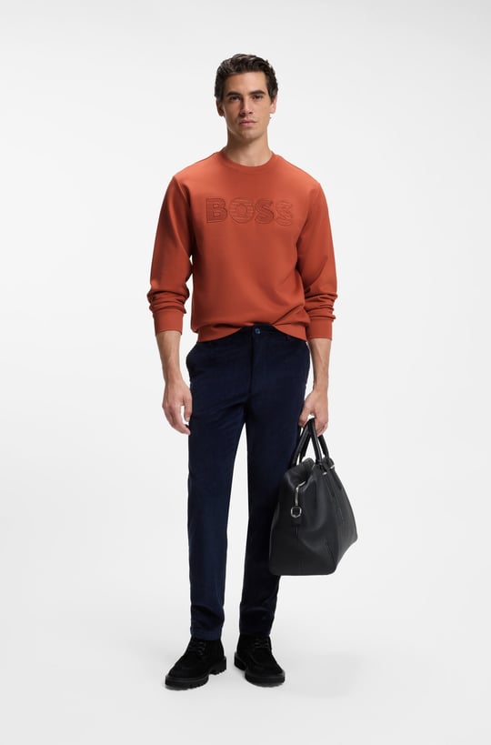 BOSS  BOSS Erkek Regular Fit %100 Pamuklu Havlu Kumaş Logo Baskılı Yuvarlak Yakalı Uzun Kollu Turuncu Sweatshirt 50570003-608