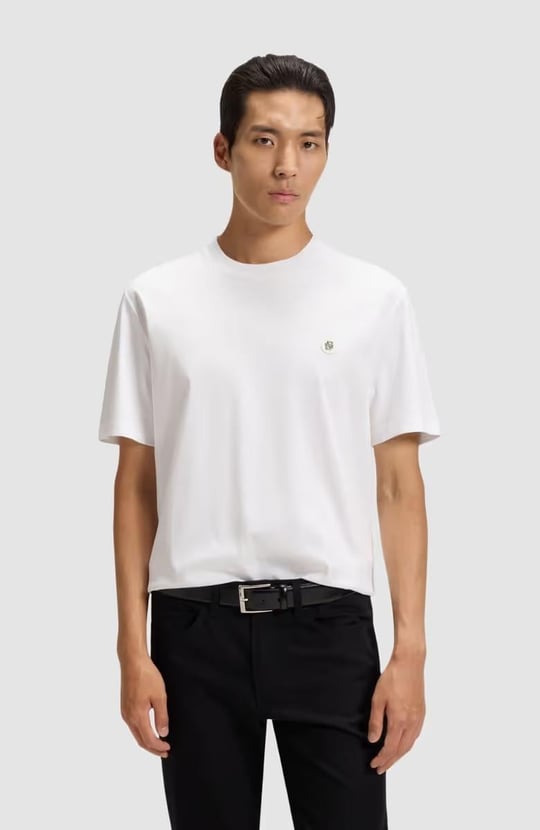 BOSS  BOSS Erkek Regular Fit Bisiklet Yaka Marka Logolu Ekru T-Shirt 50520298-103