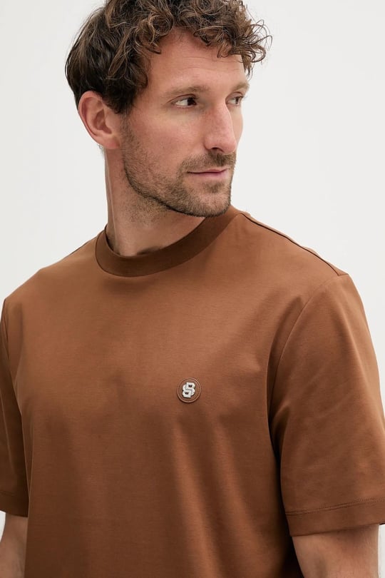 BOSS BOSS Erkek Regular Fit Bisiklet Yaka Marka Logolu Kahverengi T-Shirt 50520298-217