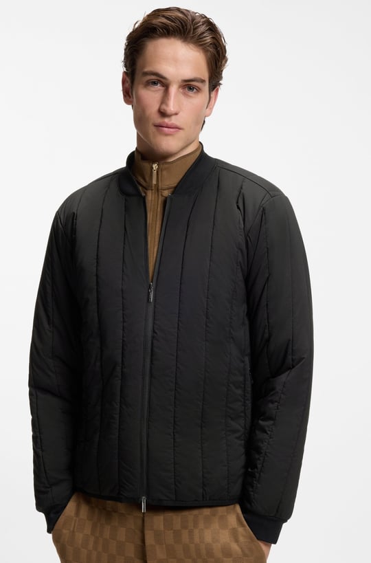BOSS  BOSS Erkek Regular Fit Çıkarılabilir İç Bomber Ceket Detaylı Logo Etiketli Siyah Mont 50565203-001