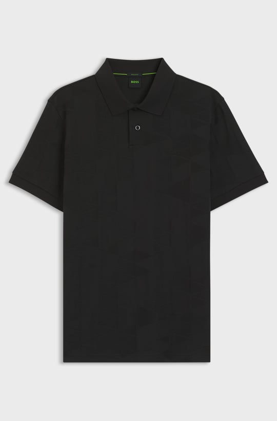 BOSS  BOSS Erkek Regular Fit Desenli Pamuklu Kısa Kollu Siyah Polo Yaka T-Shirt 50563975-001
