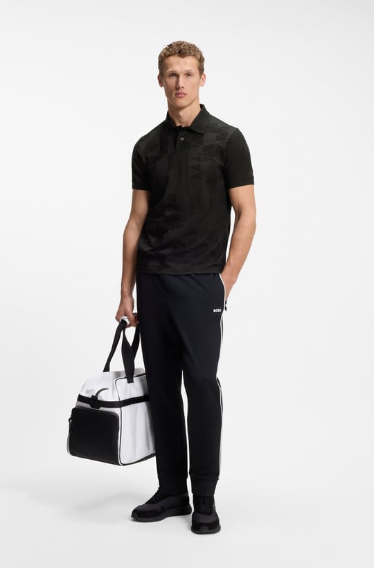 BOSS  BOSS Erkek Regular Fit Desenli Pamuklu Kısa Kollu Siyah Polo Yaka T-Shirt 50563975-001