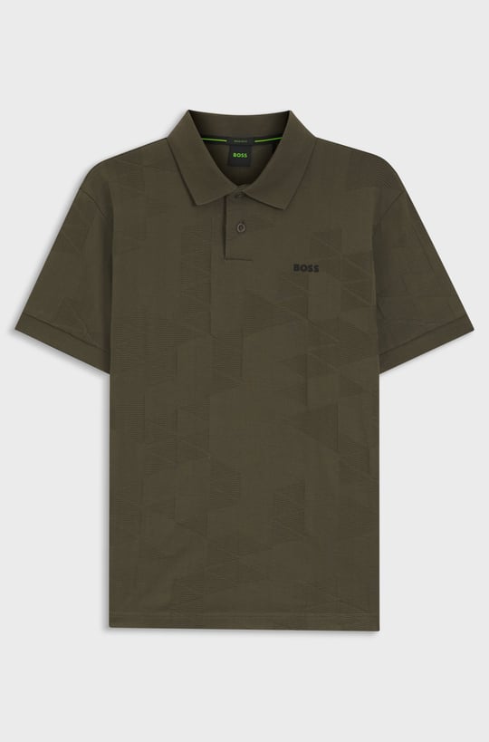 BOSS  BOSS Erkek Regular Fit Desenli Pamuklu Kısa Kollu Haki Polo Yaka T-Shirt 50563975-398