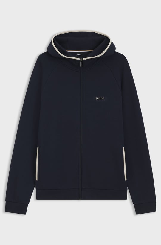 BOSS  BOSS Erkek Regular Fit Kapüşonlu Pamuklu Fermuarlı Uzun Kollu Lacivert Sweatshirt 50566916-403